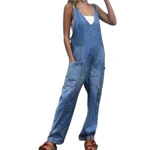 Happily Gray Baggy Fit Denim Jumpsuit Overalls Women's M Adjustable Straps
